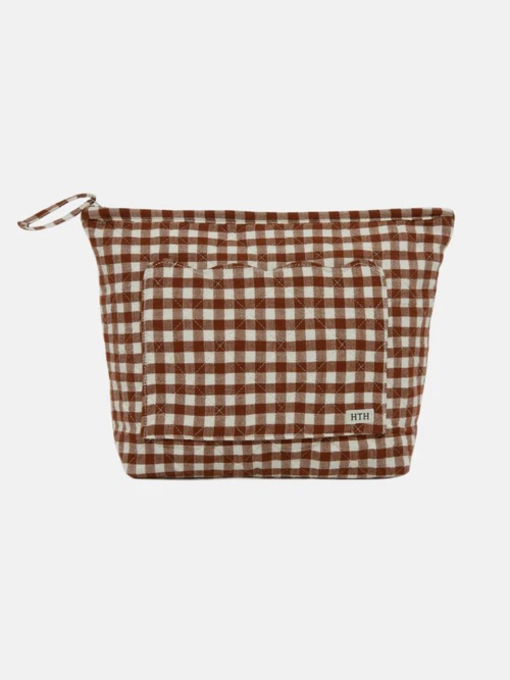 Heather Taylor Home Gingham Check Brown & White Large Pouch with Front Pocket